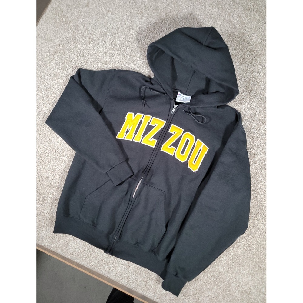 Missouri Tigers Champion Full Zip Hoodie Mens Medium Black Sweatshirt Mizzou